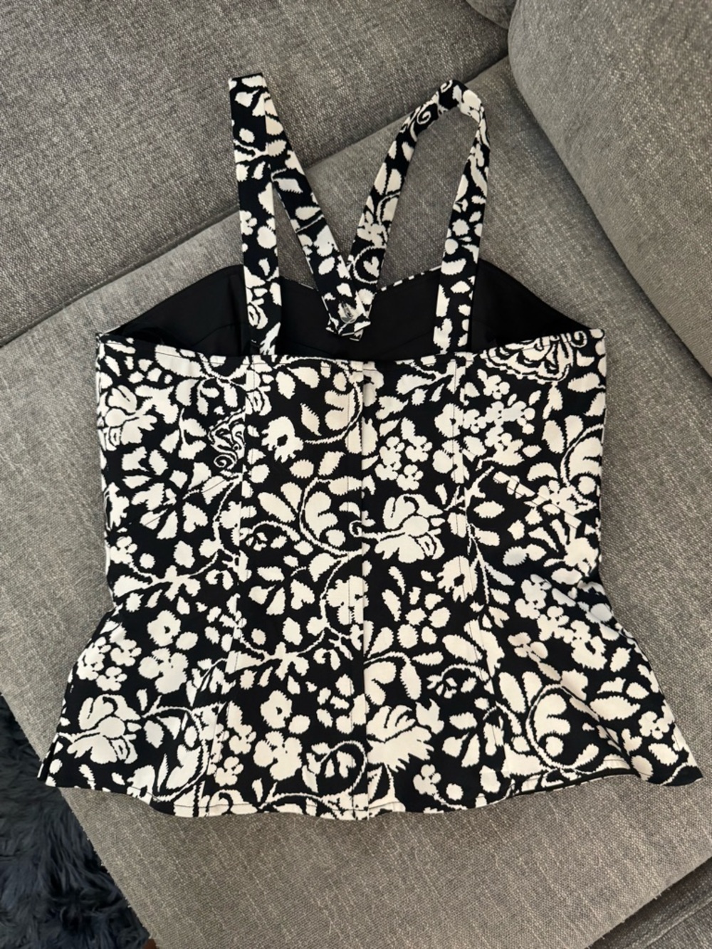 White House Black Market Black and White Floral Bustier Top - Picture 2 of 3